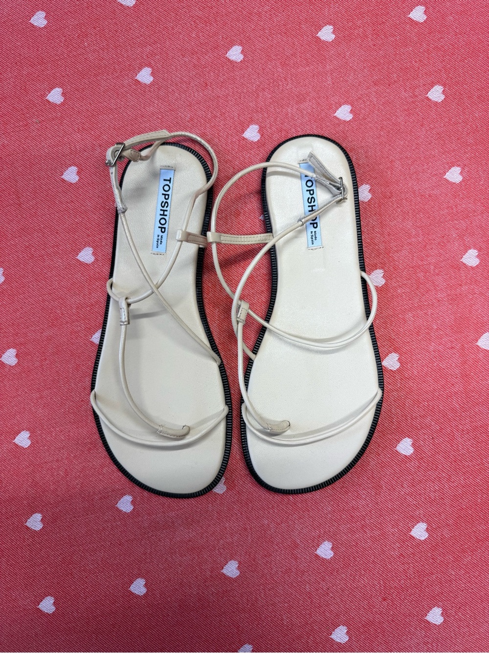 Topshop Cream Strappy Flat Sandals